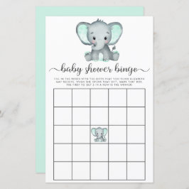 Elephant Mint Watercolor Baby Bingo Game