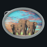 Elephant Opal Sunrise, Belt Buckle<br><div class="desc">Foto de um glorioso nascer do sol são três elefantes</div>