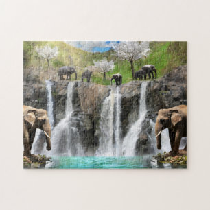 Elephant Waterfall 2 Easy Brain Art Quebra-cabeça