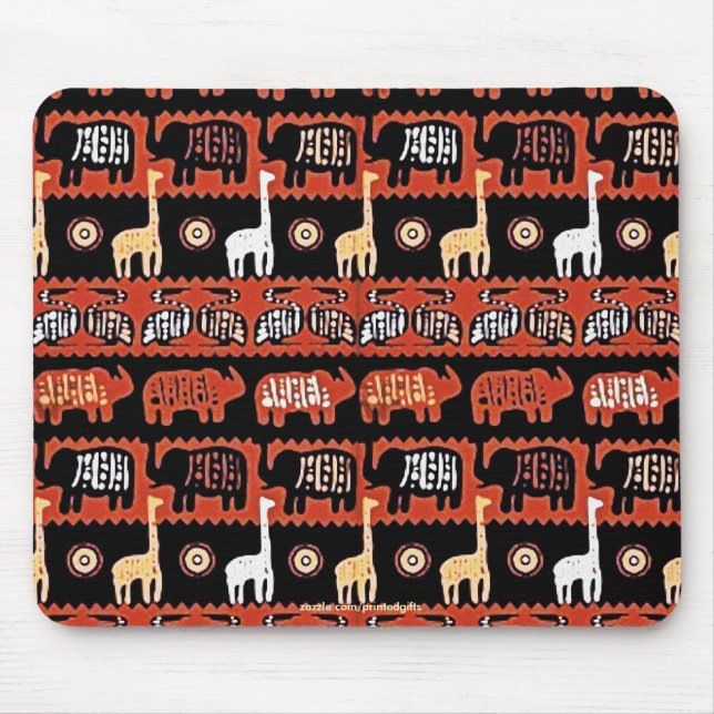 Elephants & Girafas African Tribal Art Mousepad (Frente)
