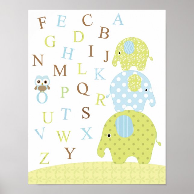 Elephants owl alphabets poster (Frente)