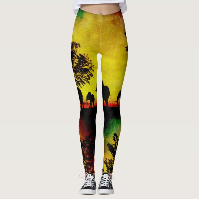 Elephants Sunset Women Leggings (Frente)