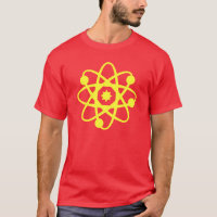 Elétrons e camisa vermelha do geek dos neurônios