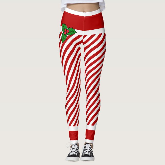 Elf Candy Stripes Leggings de Natal (Frente)