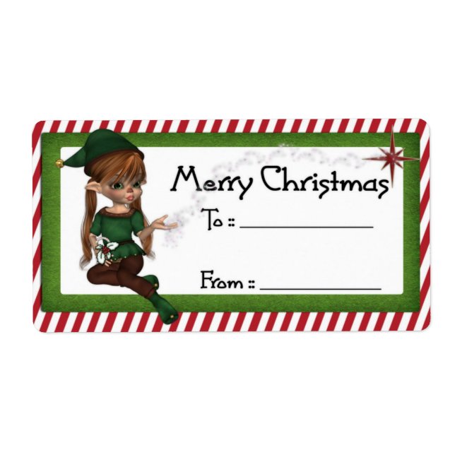 Elf D5 de Natal: Etiqueta de presente de Natal Fan (Frente)