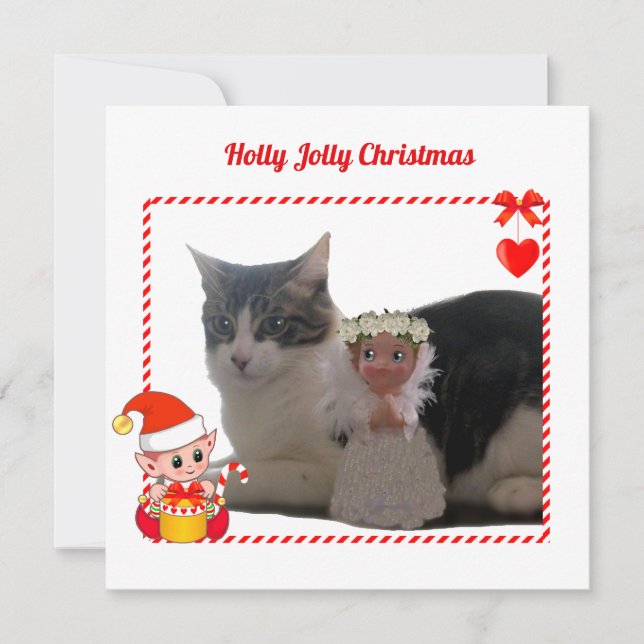 Elf de Natal Moderno e Foto de Cat Personalizada (Frente)