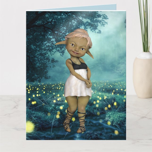 ELF GIRL FIREFLIES FOREST BIRTHDAY Cartão de Sauda (Frente)
