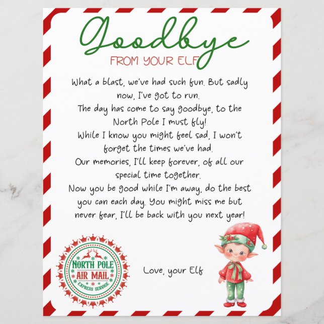 Elf Goodbye - Letra Elf Deparation (Frente)
