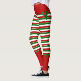 Elf Red Green Stripes Leggings de Natal
