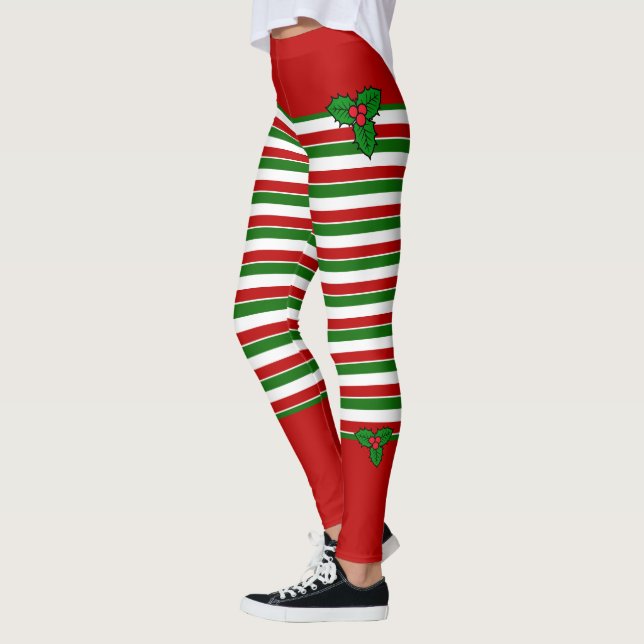 Elf Red Green Stripes Leggings de Natal (Esquerda)