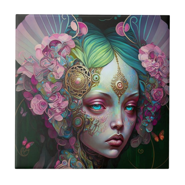 Elf Verde Rosa Fada Mulher Fantasia Arte (Frente)