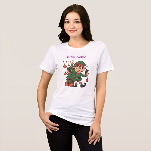Elfie Selfie Women’s Holiday T-Shirt – Cute Christ (Frente Completa)