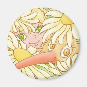 Elfleda e Kiwi no imã das margaridas