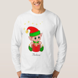 Elfo de Natal bonito com Camisa T de Estrelas