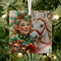 Elfo de Natal com Sininhos, Azevinho e Cavalo