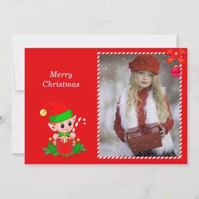 Elfo de Natal Moderno & Foto Personalizada em Verm (Frente)