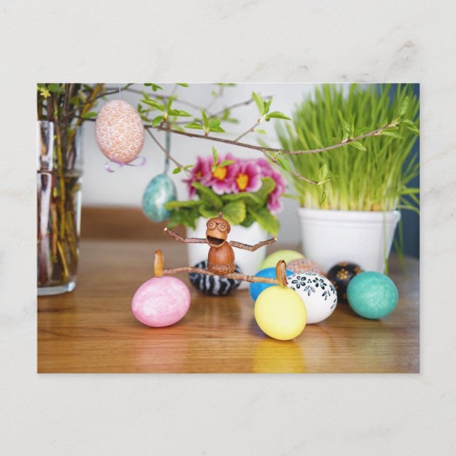 Elfos de bolota com ovos de Páscoa - cartão postal (Frente)