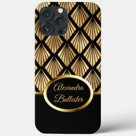 Elite Elegante Damasco Art Deco Dourado Preto