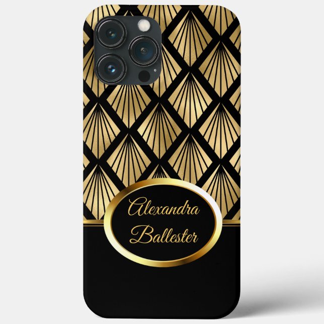 Elite Elegante Damask Art Deco Dourado Preto (Verso)