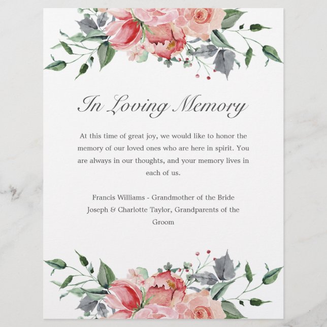 Elizabeth In Loving Memory Wedding Sign (Frente)