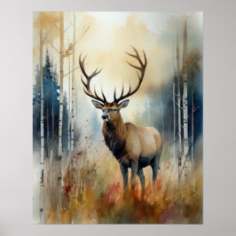 Elk Woodland Animal Art Impressão