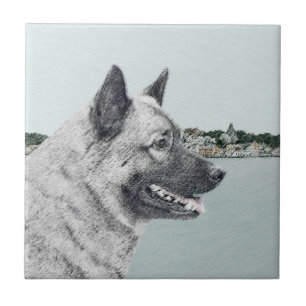 Elkhound norueguês na pintura da vila - Arte cani