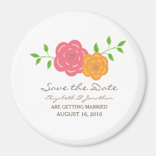 Em Bloom Red Orange Floral Imã salve a data