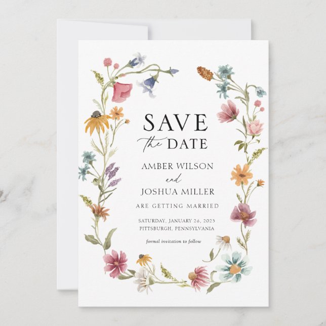 Em Bloom Wildflower Salve o Convite de Data (Frente)