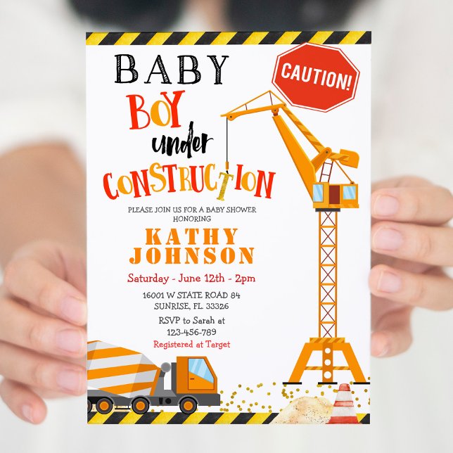 Em Construction Boy Baby Chá de fraldas Convite (Criador carregado)