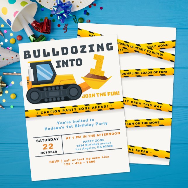 Em Convite Para primeiros aniversarios De Construç (1st Birthday Invitation)