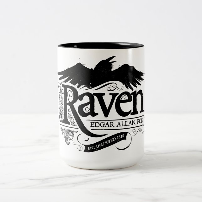 Em Dois Tons A caneca de café de Edgar Allan Poe do corvo (Centro)