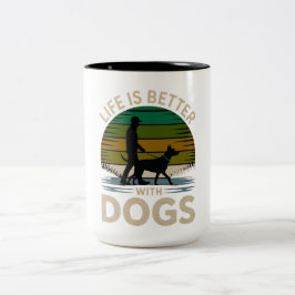 Em Dois Tons A Vida é Melhor Com Cães Caneca de Café Silhueta R