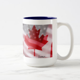 Em Dois Tons Americano e canadense embandeira a caneca de café