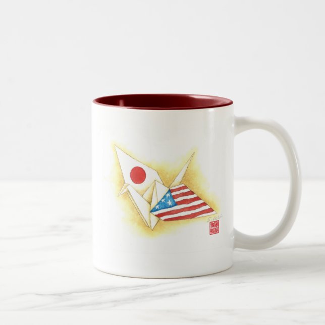 Em Dois Tons Amizade Japão-EUA do ~ do tom da caneca de café (Direita)