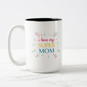 Em Dois Tons Amo Minha Super Mamãe Caneca de Café com Tipografi