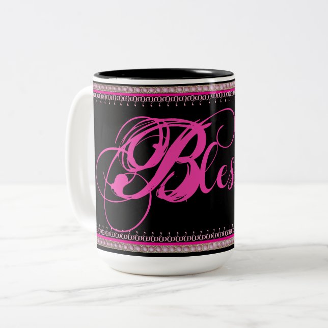 Em Dois Tons Bendito! Caneca de Café (Rosa/Preto) (Frente Esquerda)