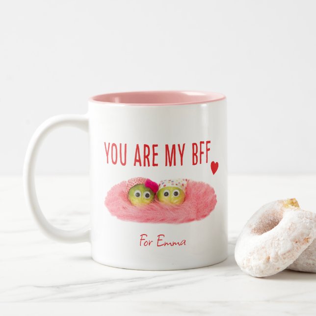 Em Dois Tons Bff Bestie, melhor amigo rosa, caneca de café (Com Donut)