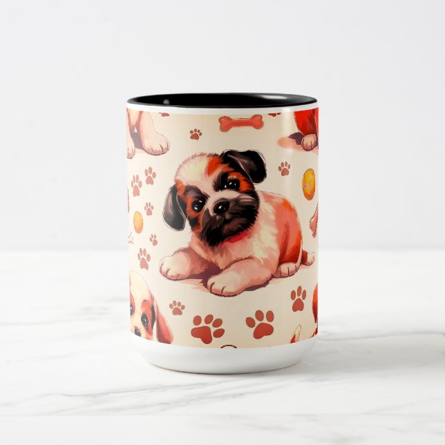 Em Dois Tons Cachorro bonito padrão 11 oz. caneca de café (Centro)