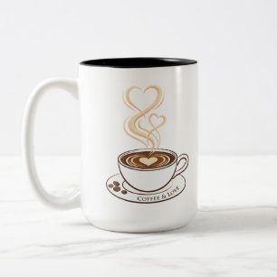 Em Dois Tons Café e Amor Arte de Coração Duplo Caneca