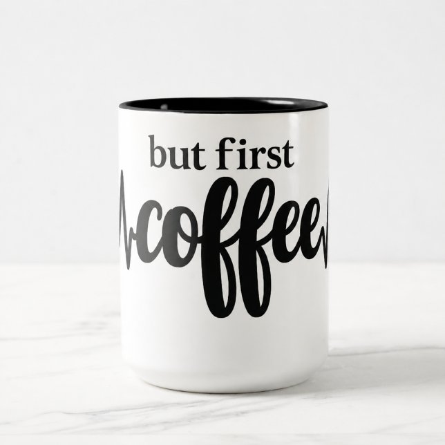 Em Dois Tons Caneca Clássica Mas Primeiro Café para Amantes de  (Criador carregado)