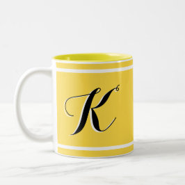 Em Dois Tons Caneca de café amarela com monograma de duas cores