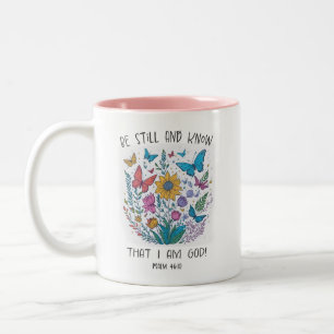 Em Dois Tons Caneca de Café 'Aquieta-te e Conhece'