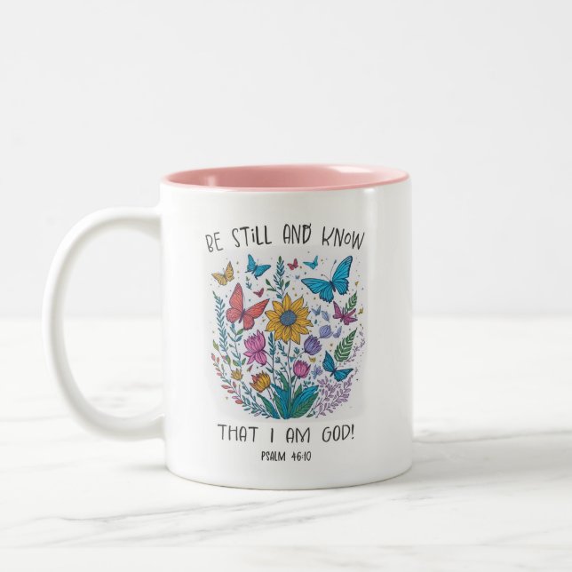 Em Dois Tons Caneca de Café 'Aquieta-te e Conhece' (Esquerda)