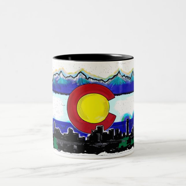 Em Dois Tons Caneca de café artística da skyline de Denver da (Centro)