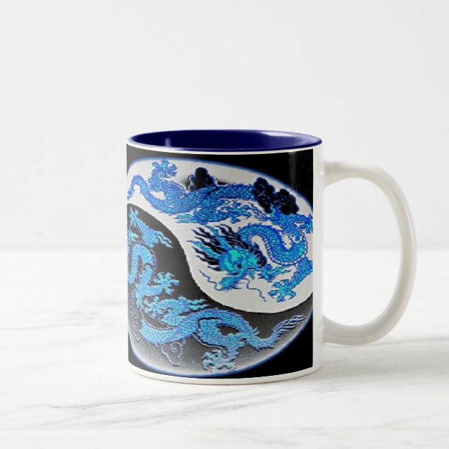 Em Dois Tons Caneca de café azul & alaranjada dos dragões de (Direita)