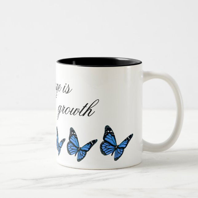 Em Dois Tons Caneca de café azul da borboleta (Direita)