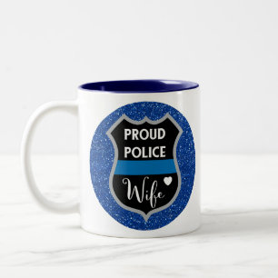 Em Dois Tons Caneca de café azul do apoio da esposa da políci