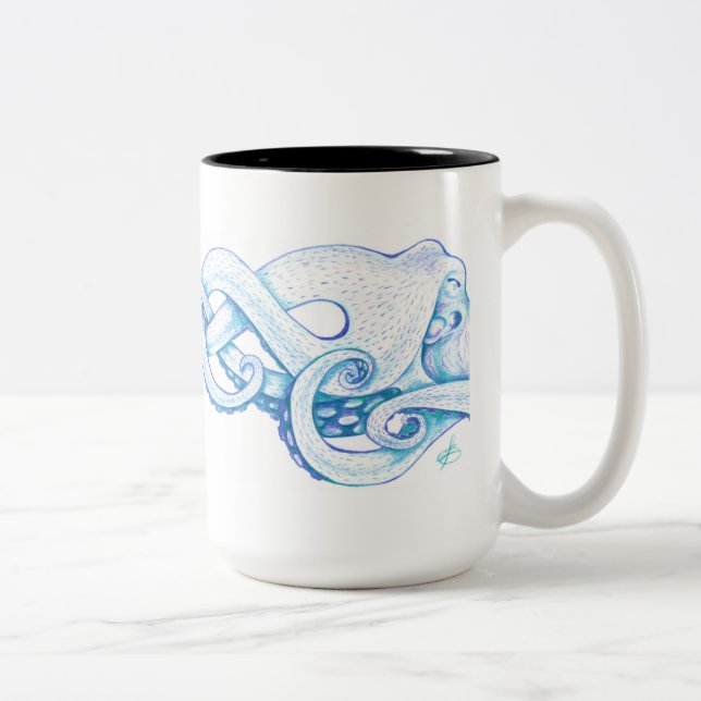 Em Dois Tons Caneca de café azul do polvo (Direita)