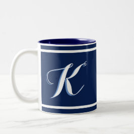 Em Dois Tons Caneca de café azul marinho monogramada de duas co