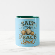 Caneca de Café Azul Turquesa com Conchas de Sal no